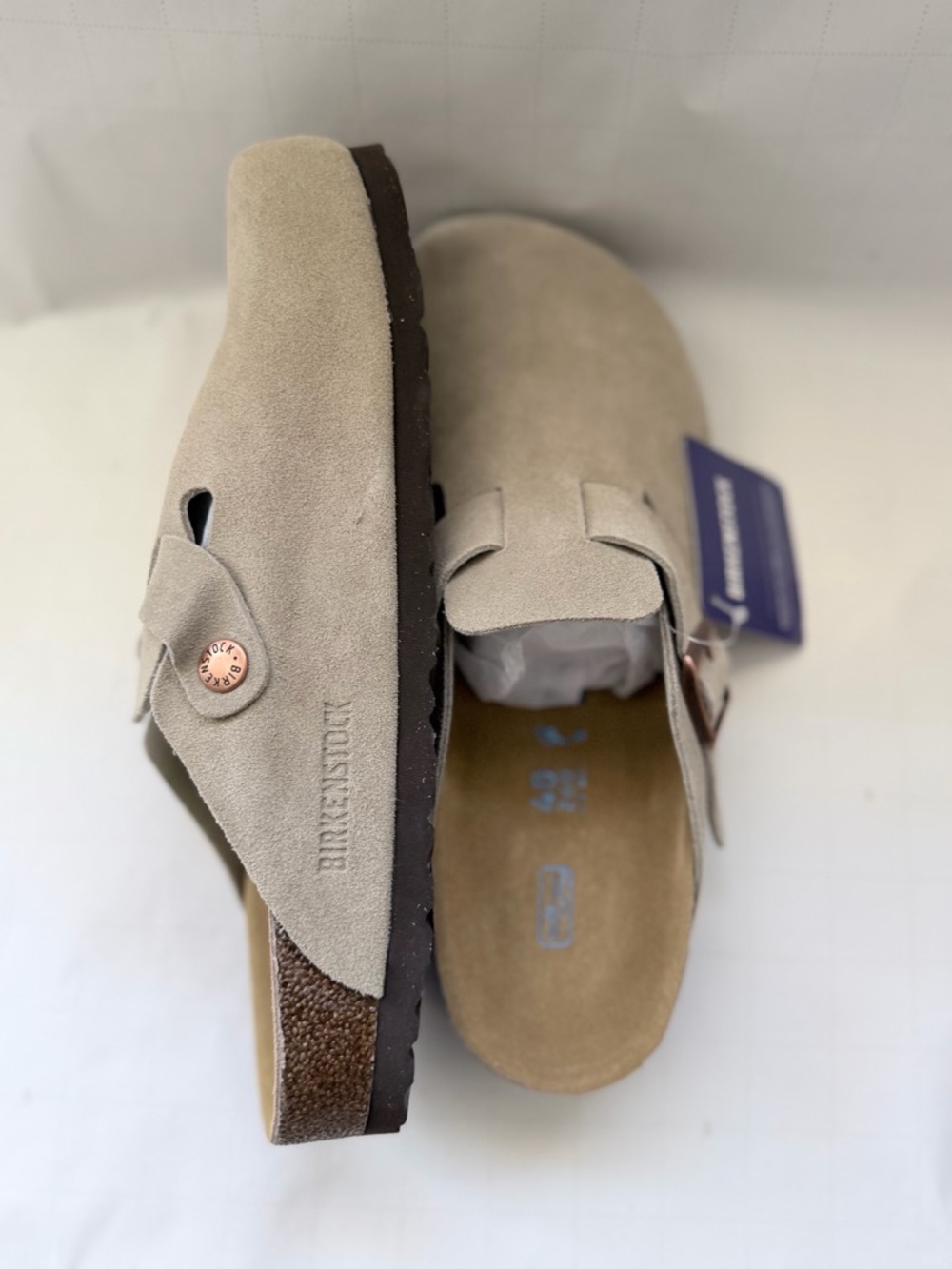 Birkenstock Women's Suede Clog Sandals in Light Taupe - Picture 4 of 5